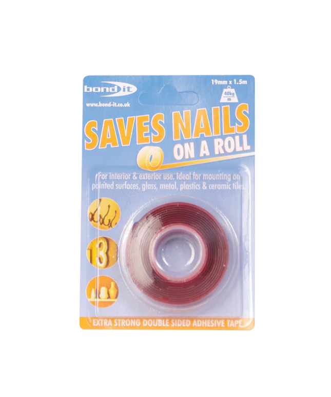 Bond-it SAVES NAILS DOUBLE SIDED ADHESIVE TAPE 19mm X 1.5M The Sealant Shop